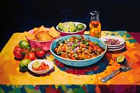 Mexican food painting lunch table.