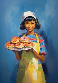 A tray with a donut portrait painting food.