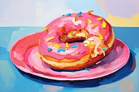 A donut on a plate painting dessert food.