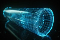 Glowing wireframe of cylinder tube futuristic diagram light.