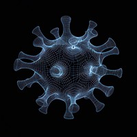 Glowing wireframe of plain virus shape pattern black background magnification.