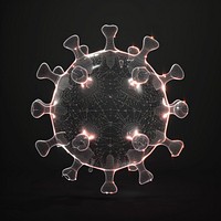 Glowing wireframe of virus shape lighting sphere black background.