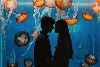 Jellyfish aquarium underwater adult woman.