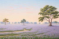 Painting of viola field landscape grassland lavender.