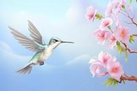 Painting of hummingbird outdoors flower animal.