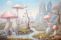 Painting of mushroom outdoors forest plant.