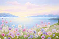 Painting of pansy field landscape outdoors nature.