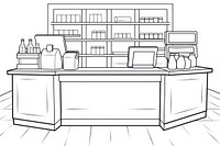 Payment with credit card on the counter shop furniture sketch line.