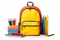 School backpack pencil school white background.
