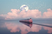Photography train with moon astronomy outdoors scenery.