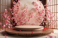 Product podium with cherry blossoms decoration flower plant.