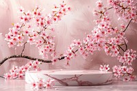 Product podium with cherry blossoms flower plant springtime.