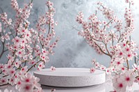 Product podium with cherry blossoms flower nature plant.