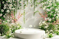 Product podium with spring flower bathtub nature garden.