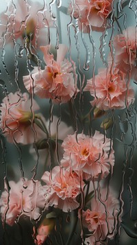 Rain scene with carnations outdoors flower nature.