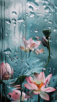Rain scene with lotus outdoors nature flower.