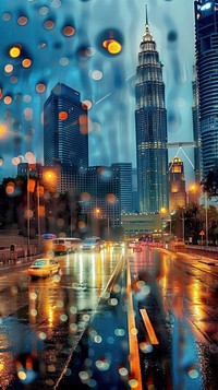 Rain scene with landmark architecture landscape building.