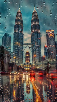 Rain scene with landmark architecture landscape building.