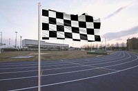 Waving car racing flag mockup psd