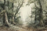 Painting of forest landscape woodland outdoors.