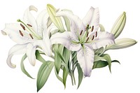 Painting of lily flower plant white.