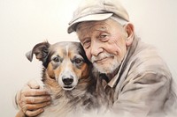 Painting of senior with dog drawing portrait mammal.