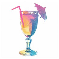 Cocktail Risograph style drink glass white background.