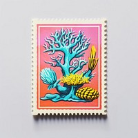 Coral Risograph style representation postage stamp creativity.
