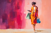 Woman shopping painting handbag adult.