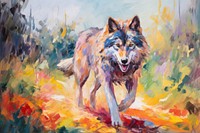 Wolf running in garden painting mammal animal.