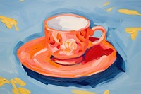 Coffee cup on table painting saucer drink.