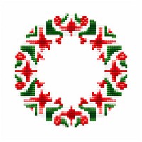 Cross stitch christmas wreath embroidery pattern white background.