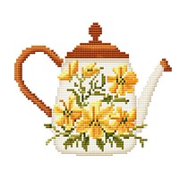 Cross stitch watering can teapot flower plant.