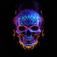 Neon skull fire purple light black background.