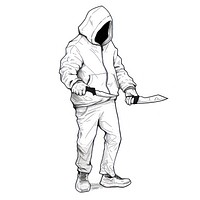 Outline sketching illustration of a Robber cartoon drawing adult.