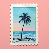 Beach Risograph style plant postage stamp embroidery.