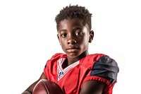 African-American youth football player portrait sports photo.