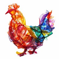 Chicken made from polythylene plastic art white background.