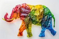 Elephant made from polyethylene plastic art white background.