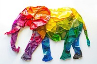 Elephant made from polyethylene origami art white background.