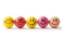 Group of happy smiling ball egg white background.