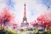 Eiffel tower landscape painting architecture plant.
