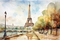 Eiffel tower landscape painting architecture building.