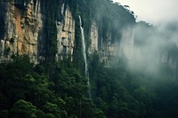 Rainforest cliff waterfall landscape.