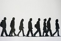 People walking line up silhouette footwear adult.