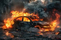 Car fire insurance architecture destruction misfortune.