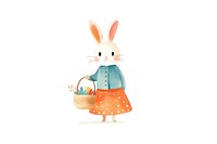 Rabbit holding basket cute white background representation.