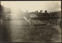 Portrait of couple in front of airplane by Fédèle Azari