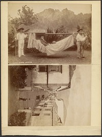 Man being carried in covered hammock by Santos