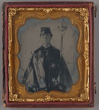 Portrait of a Patriotic Man in Cape with Star Pattern Holding Night Torch
